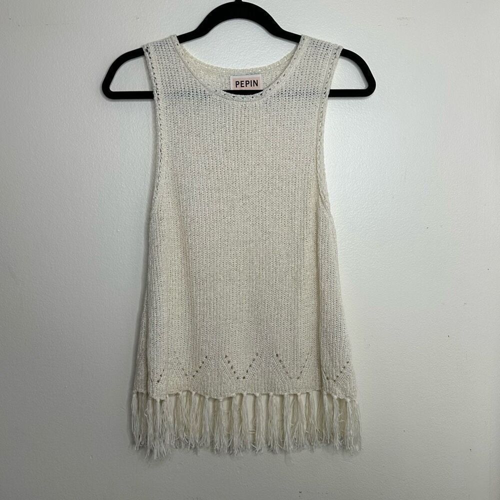 Pepin Fringe Tank Sweater Cream size Small‎